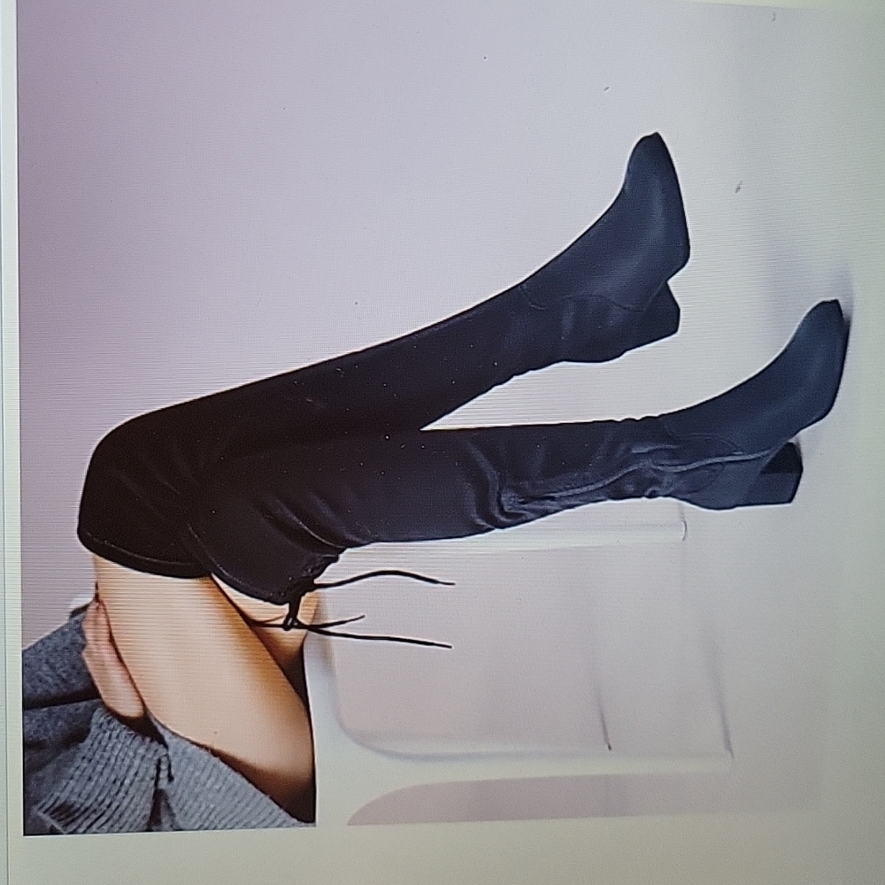 Dream Pairs black over the knew thigh high Chunky Heel boots stretch sz 8 NEW…